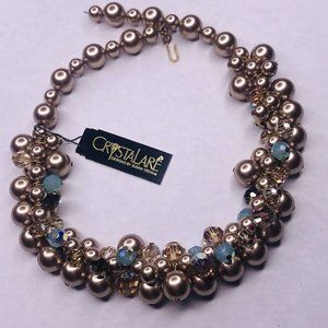 Crystalare Susan Stefani Necklace Beaded Blue Bronze Faceted Choker TAGS